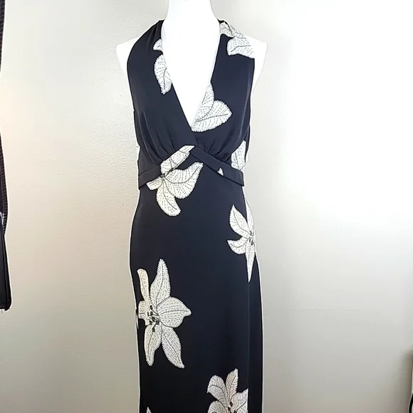 DRESSBARN Floral Dress Sz 14 Flowy Sexy Date Halter Coquette Boho Y2K Babydoll - Picture 2 of 7